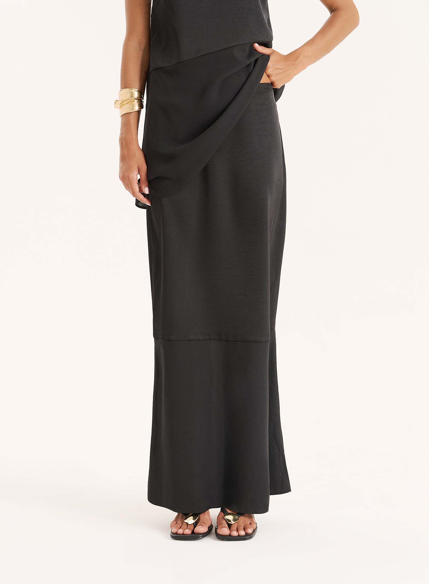 Black Satin And Chiffon Maxi Skirt